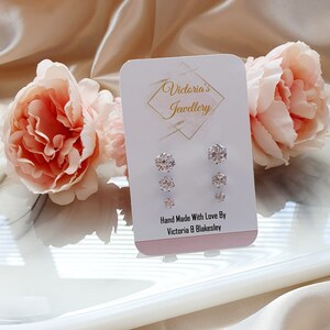 Stainless Steel Cubic Zirconia Stud Earring Set | 8mm 6mm 4mm Studs | Round Earrings Studs | Women's Earrings Studs