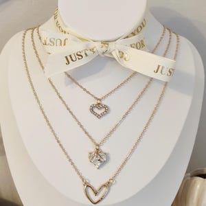 Triple Gold Layered Heart Necklaces | Multiple Chain Necklaces | Layered Pendants | Heart Necklace | Gold Necklace | Gift For Her