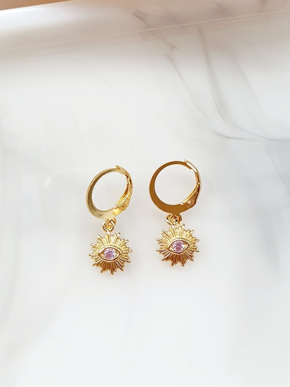 Light Pink Pupil Evil Eye Earrings | Huggie Earrings | Dainty Cute 