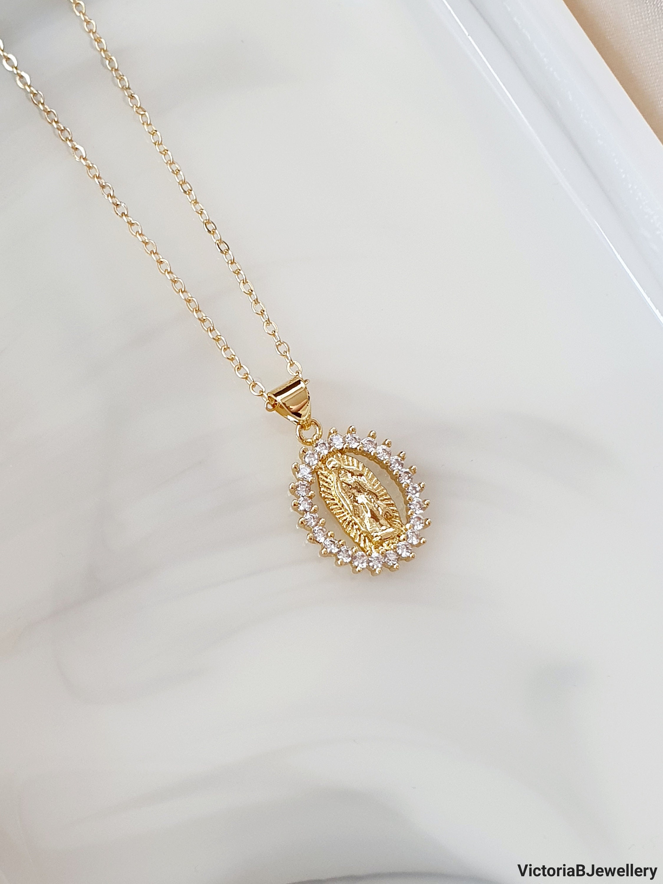 18k Gold Plated Virgin Mary Necklace | Cubic Zirconia Pendant - Etsy
