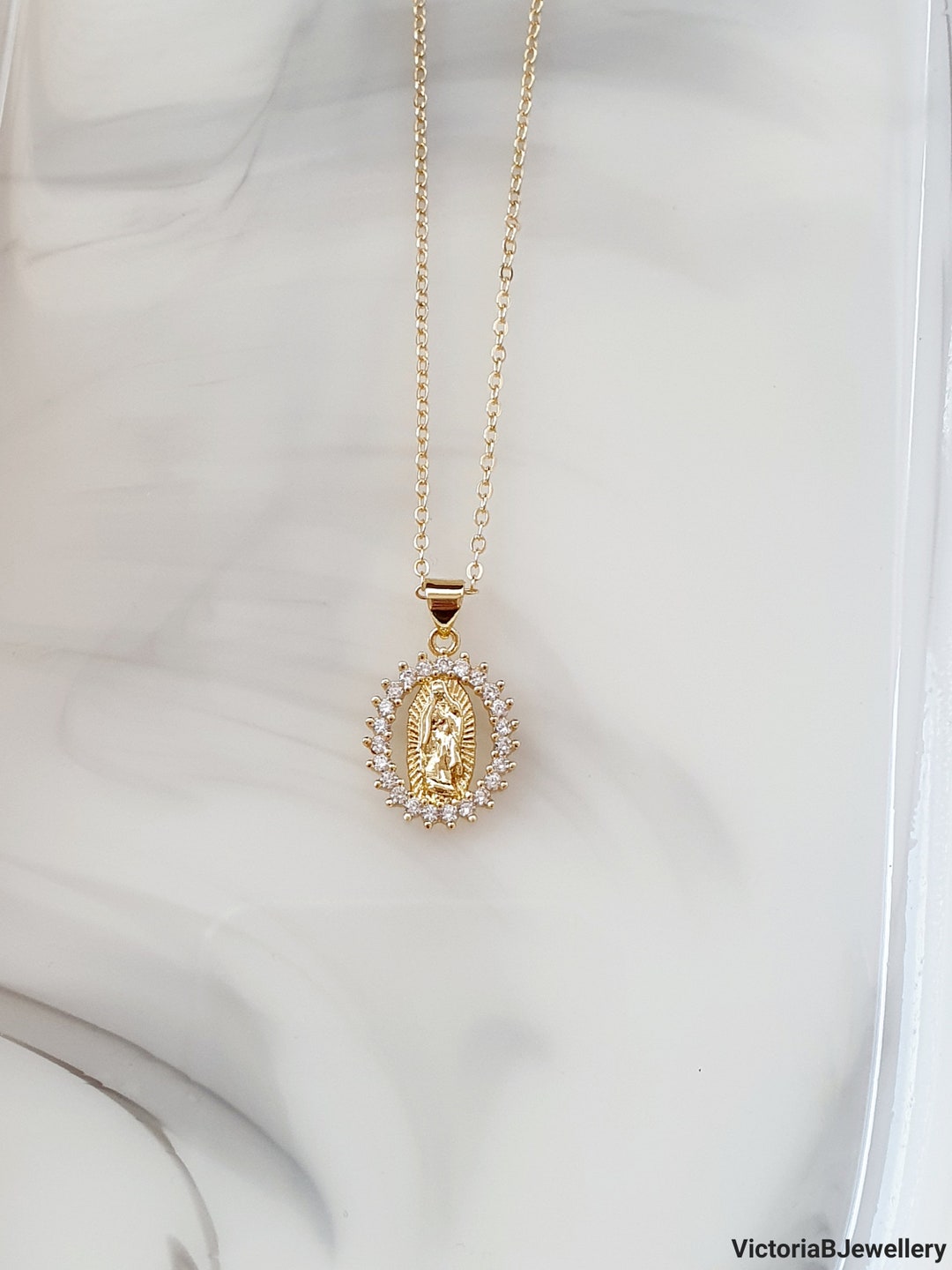 18k Gold Plated Virgin Mary Necklace | Cubic Zirconia Pendant - Etsy