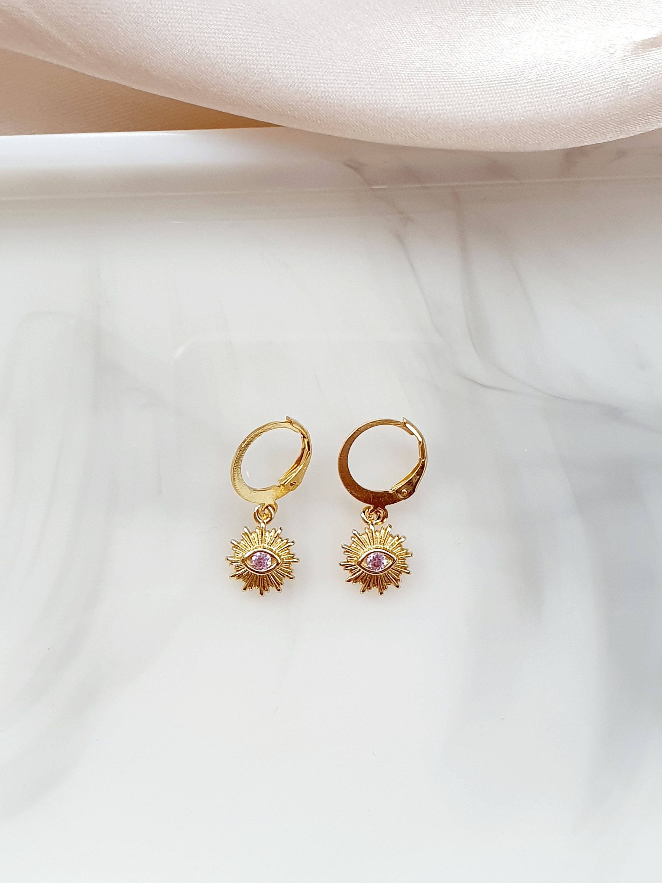 Light Pink Pupil Evil Eye Earrings Huggie Earrings Dainty  