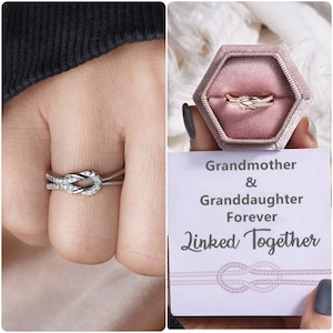 Grandmother & Granddaughter Forever Linked Together Square Knot Ring - Sterling Silver Ring - Gift For Her - Birthday Gift - Wedding Jewelry