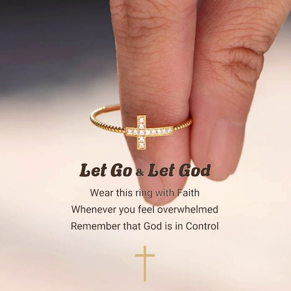 To My Daughter Pray Through It Golden Cross Ring - Let God Ring - Sterling Silver Ring - Birthday Gift - Religious Jewelry - Christmas Gifts