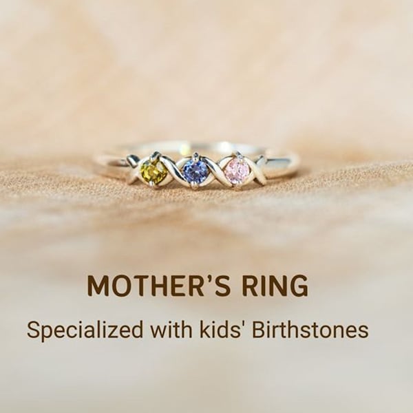 Mother's Ring - Specialized With Kid's Birthstones - Personalized 1-6 Birthstones Xoxo Ring - Gift For Her - Unique Handmade Jewelry Gift