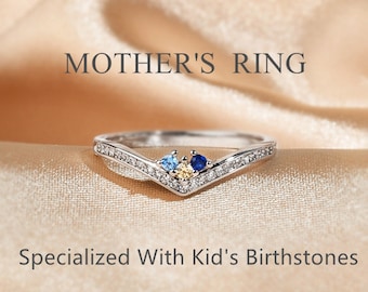 Mother's Ring - Specialized With Kid's Birthstones - Personalized 1-5 Birthstones Chevron Pave Ring - Gift For Her - Christmas Gift For Mom