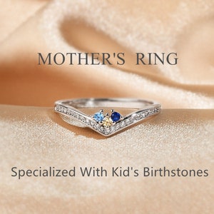 Mother's Ring - Specialized With Kid's Birthstones - Personalized 1-5 Birthstones Chevron Pave Ring - Gift For Her - Christmas Gift For Mom