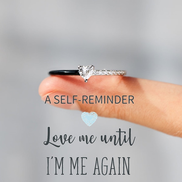 Love Me Until I'm Me Again Heart-Cut Half Enamel Ring -Gift For Her -Easter Gift -Sterling Silver Ring -Handmade Jewelry -Self-reminder Gift