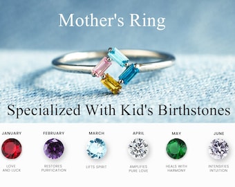 Mother's Ring - Specialized With Kid's Birthstones - Personalized 3-6 Baguette Birthstones Ring - Gift For Her - Christmas Gift For Mom