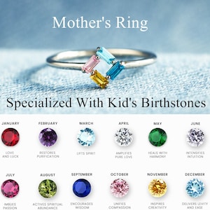 Mother's Ring - Specialized With Kid's Birthstones - Personalized 3-6 Baguette Birthstones Ring - Gift For Her - Christmas Gift For Mom