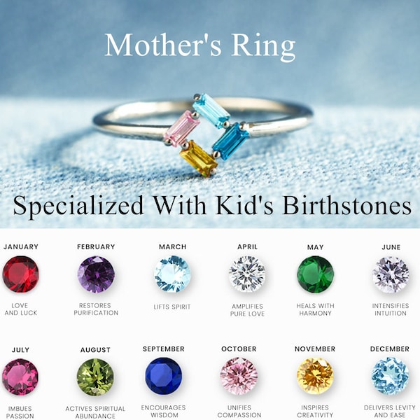 Mother's Ring - Specialized With Kid's Birthstones - Personalized 3-6 Baguette Birthstones Ring - Gift For Her - Christmas Gift For Mom