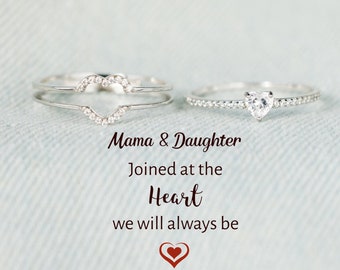 Mama & Daughter Layered Heart Ring Set  - Sterling Silver Ring - Birthday Gift - Gift For Her - To My Daughter Ring - Engagement Gift