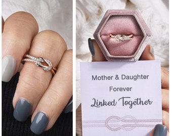 Mother & Daughter Forever Linked Together Square Knot Ring - Sterling Silver  Ring - Gift For Her - Birthday Gift - Wedding Jewelry Ring