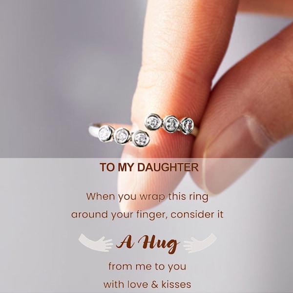 To My Daughter - A Hug From Me To You Open Ring - Gift For Her - Sterling Silver Ring -Adjustable ring- Birthday Gift - Wedding Jewelry Ring