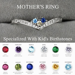 Mother's Ring - Specialized With Kid's Birthstones - Personalized 1-5 Birthstones Chevron Pave Ring - Gift For Her - Christmas Gift For Mom