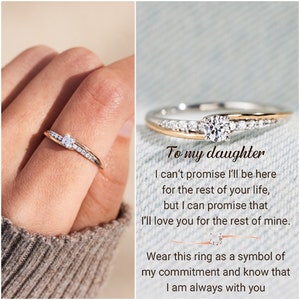 To My Daughter Always With You Round-Cut Accent Ring - Sterling Silver Ring -- Wedding Jewelry - To My Granddaughter Ring -Surprise Proposal