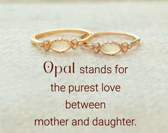 The Purest Love Matching Oval Cut Opal Ring - Mother and Daughter Ring Silver - Birthday Gift - Mother's Day Gift - Christmas Gift For Her