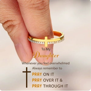 To My Daughter Pray Through It Golden Cross Ring - Let God Ring - Sterling Silver Ring - Birthday Gift - Religious Jewelry - Christmas Gifts