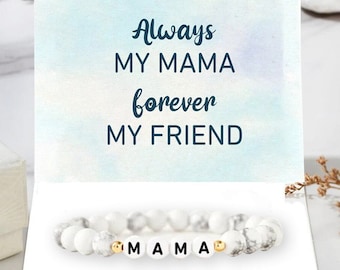 MAMA White And Black Beaded Marble Bracelet - Howlite Gemstone Bracelet - Women's Bracelet - Gift For Mom -Mother's Day Gift -Christmas Gift