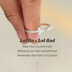 For Daughter - Let Go & Let God Pave Sideways Cross Ring - Pray On It Ring For Women - Birthday Gift - Religious Jewelry - Christmas Gifts