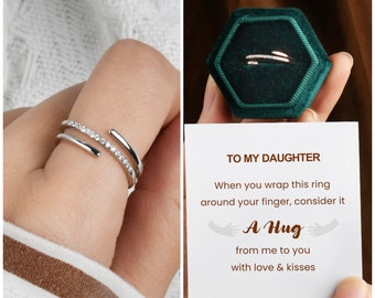 To My Daughter - A Hug From Me To You Spiral Ring - Wedding Jewelry Ring - Gift For Her - Sterling Silver Diamond Ring - Birthday Gift