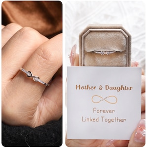 Mother & Daughter Forever Linked Together Knot Ring- Sterling Silver Ring- Gift For Her Birthday - Fashion Jewelry For Mom- Custom card Gift