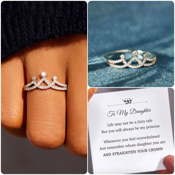 Daughter Straighten Your Crown Minimalist Crown Ring -Sterling Silver Ring for Women -Birthday Gift from Mom -Wedding Gift -Christmas Gift