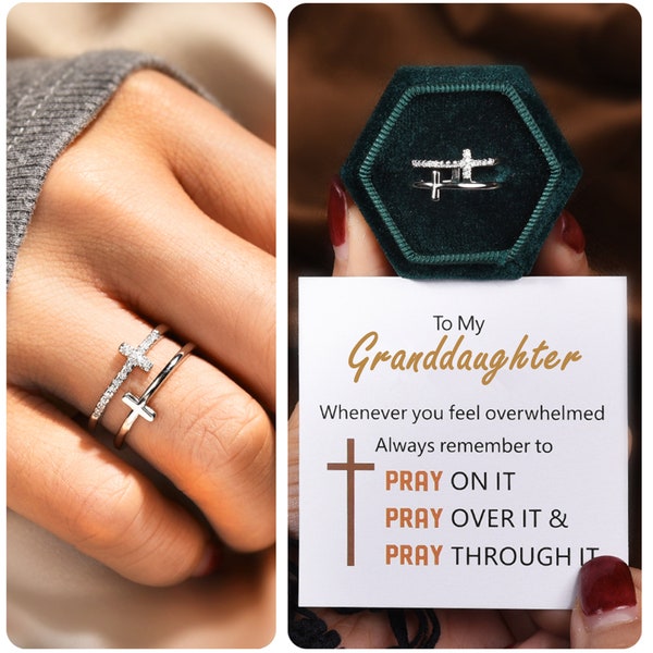 To My Daughter Pray Through It Double Cross Ring - Religious Adjustable Ring - Christian Jewelry - Birthday Gift - Christmas Gift For Her