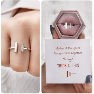 Mother & Daughter Always Stick Together - Thick And Thin Ring - 925 Sterling Silver Adjustable Ring - Mother's Day Gift - Gift For Daughter