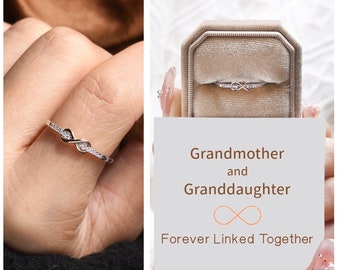 Grandmother & Granddaughter Forever Linked Together Knot Ring- Fashion Jewelry Sterling Silver Ring- Birthday Gift For Her - Wedding Jewelry