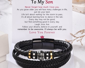 To My Son - I Will Always Be With You - Double Row Bracelet - Men's Bracelet - Healing Bracelet - Leather Bracelet - Gift For Son From Dad