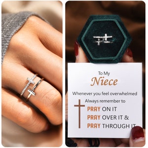 To My Niece Pray Through It Double Cross Ring - Adjustable Ring - Fashion Jewelry Ring -  Wedding Gift - Religious ring - Gift  For Her