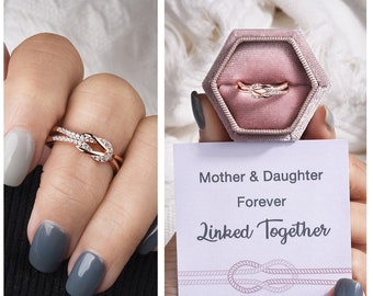 Sterling Silver Mother Daughter Knot Ring - Engraved 'I Love You Forever' Gift For Mom, Birthday, Christmas