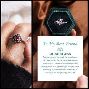 To My Best Friend No Mud No Lotus Ring - Sterling Silver Ring - Birthday Gift -  Fashion Jewelry ring - Gift For Her - Custom Card Gifts