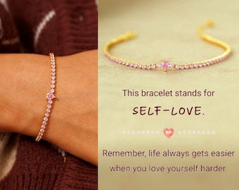 Love Yourself Harder Pave Heart Bracelet - Self Love Friendship Bracelet - Best Friend Gift -Daughter Birthday Gift - Inspirational Gift