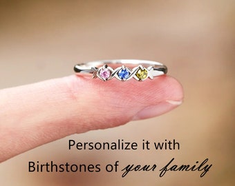 Mother's Ring - Specialized With Kid's Birthstones - Personalized 1-6 Birthstones Xoxo Ring - Gift For Her - Unique Handmade Jewelry Gift