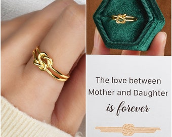 Mother & Daughter Double Knot Ring - Sterling Silver Ring - Infinity Ring - Gift For Her - Birthday Gift - Christmas Gift - Wedding Jewelry
