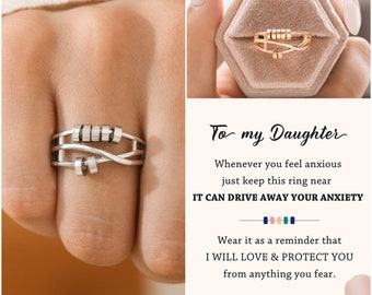 To My Daughter - Drive Away Your Anxiety Layer Beads Fidget Ring - Sterling Silver Ring - Adjustable Rotating Ring - Christmas Gift For Her