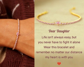 For Daughter - My Heart Is With You Pave Heart Bracelet - Self Love Bracelet - Best Friend Gift - Birthday Gift from Mom - Christmas Gift