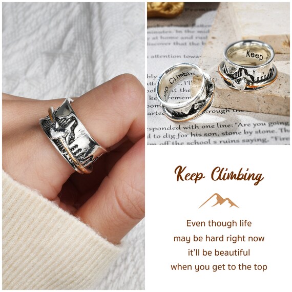 Keep Climbing Silver Spinner Ring - Mountain Fidget Ring - Anxiety Jewelry Ring - Gift For Her -  Refused to anxiety - Back To School Gift