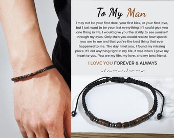 À mon homme - Je t'aime pour toujours et toujours avec le code Morse - Bracelet de perles pour homme - Cadeau âme sœur - Cadeau d'anniversaire - Cadeau de Noël pour lui