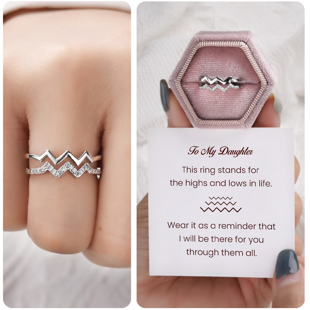 To My Daughter Highs and Lows Double Wave Ring Minimalist Ring up and