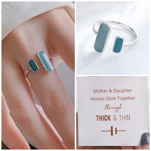 Mother & Daughter Always Stick Together - Enamel Thick And Thin Ring - Sterling Silver Adjustable Ring - Gift For Daughter - Birthday Gift