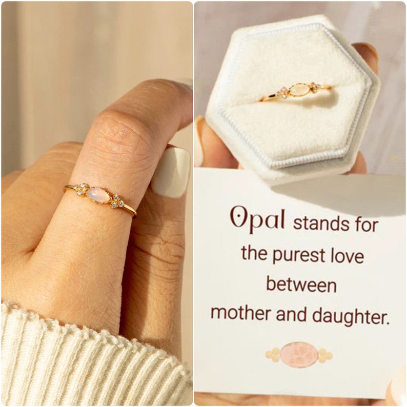 1 Piece The Purest Love Matching Oval Cut Opal Ring Mother and Daughter Ring Birthday Gift Mother's Day Gift Christmas Gift For Her 画像 2