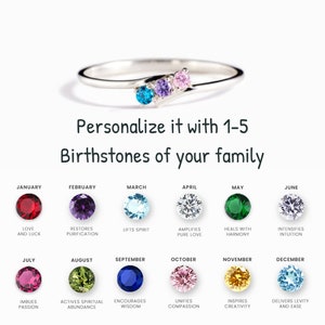 Personalized 1-5 Birthstones Bypass Ring - Gift For Her - Custom Ring With Family's Birthstone - Sterling Silver Ring - Anniversary Gift