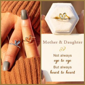 Mother & Daughter Always Heart To Heart Layered Ring Set -Gifts For Her -Birthday Gift -To My Daughter -Back To School Gift - Summer Jewelry