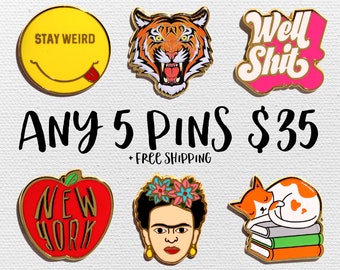 Enamel Pin Special, Any 5 pin for 35, Lapel Pin, Pins and Patches, Cute Pin, Backpack, Jean Jacket, Christmas Gift