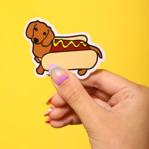 Hotdog Sticker, Waterproof Sticker, Decorative Sticker, Water Bottle, Laptop Sticker, Vinyl Dog Stickers, Dachshund Gift