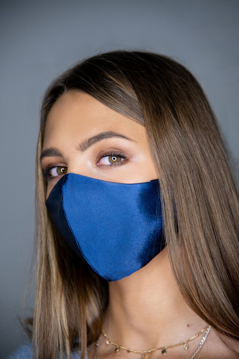 Navy Blue Mask Silk Face Mask Fashion Handmade Stylish Mask Etsy