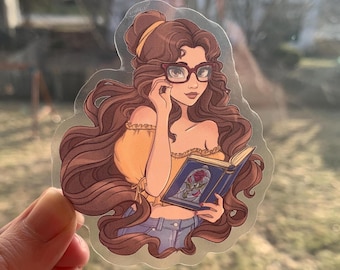 Bookworm Belle CLEAR Sticker - Modern Bookish Beauty and the Beast Stickers